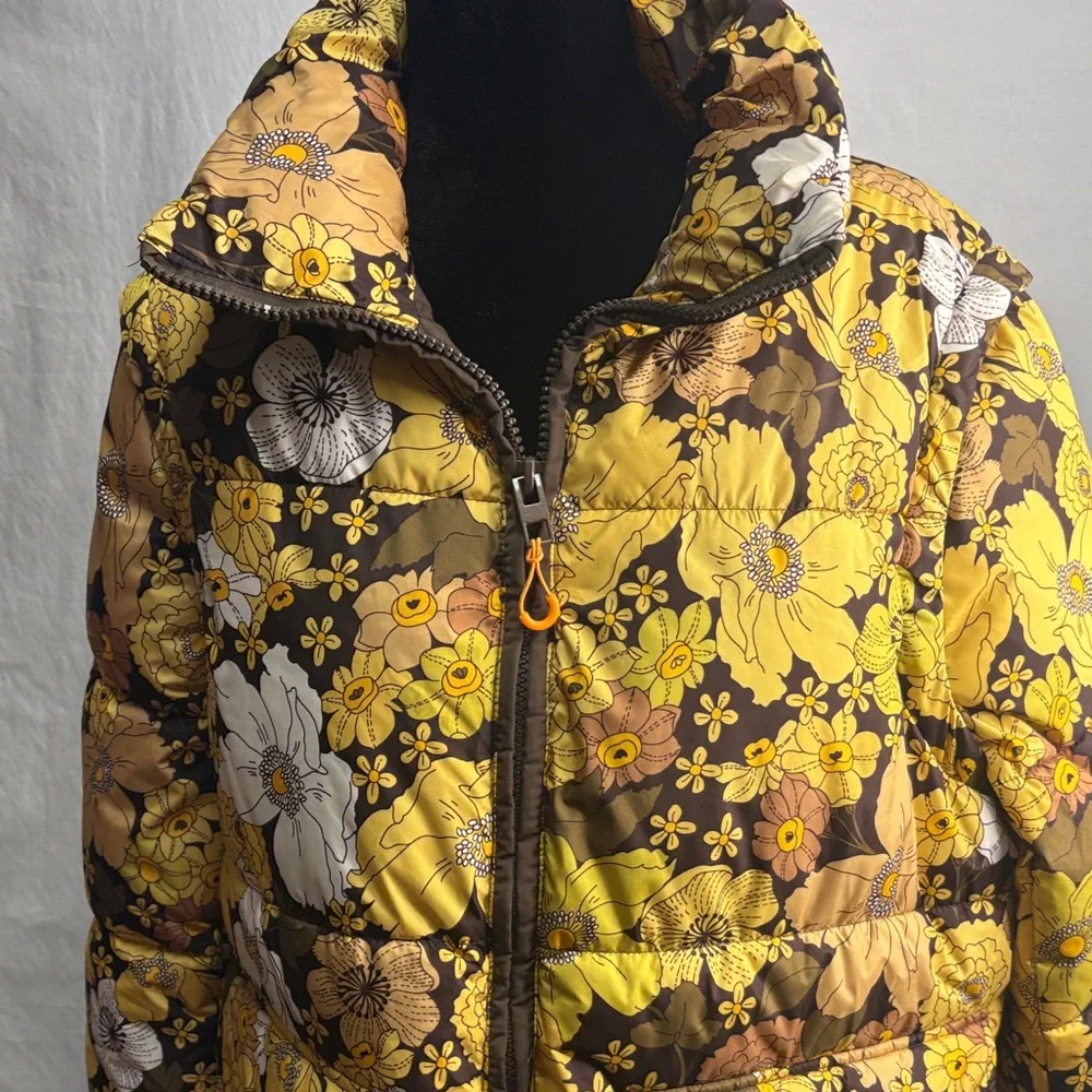 Zara‎ Floral Puffer Jacket in Yellow and Brown